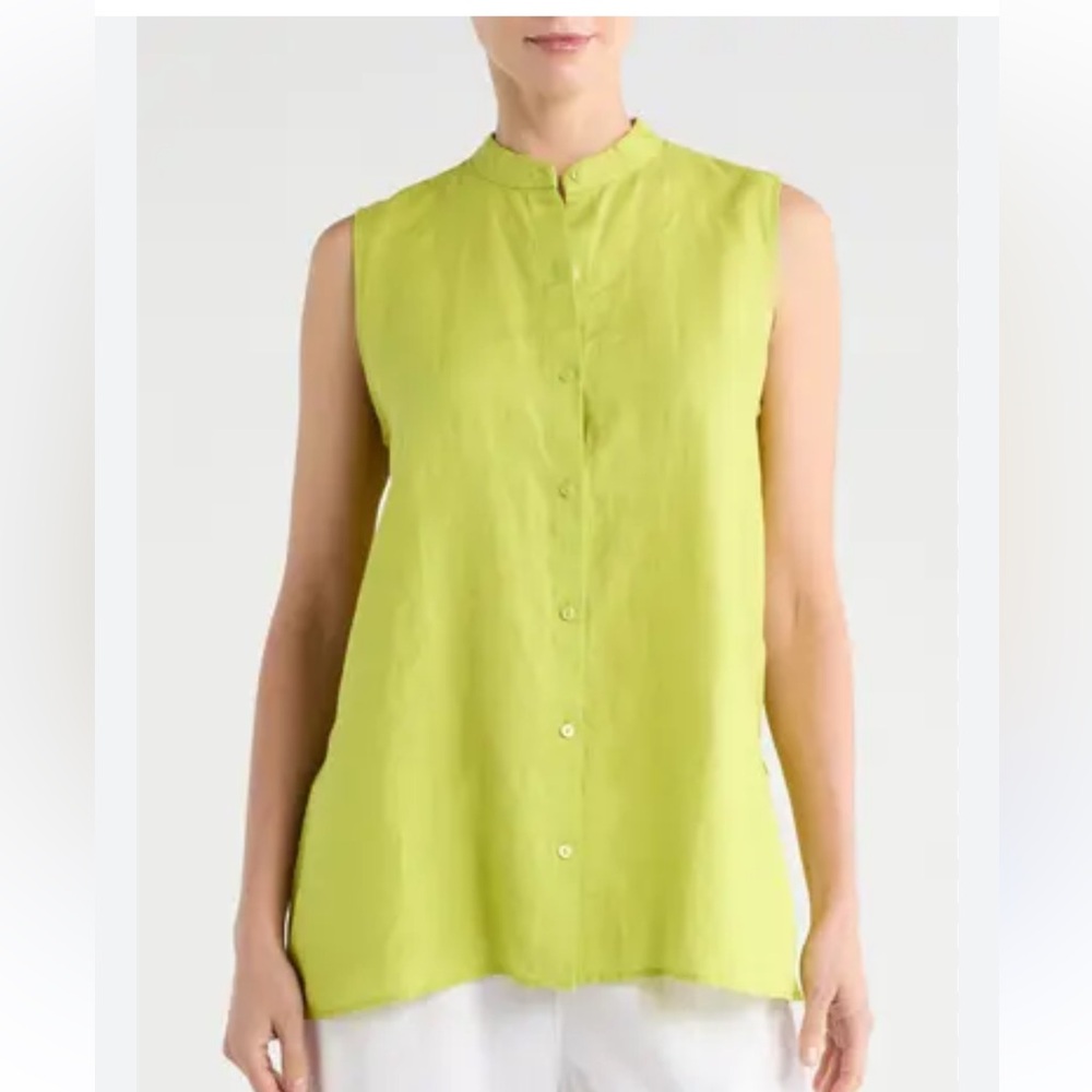 Talbots Irish Linen Chartreuse Sleeveless Blouse